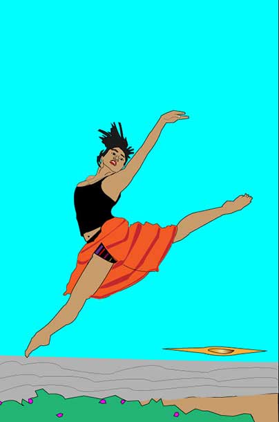 Illustration of Anne, jumping at the beach.